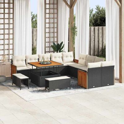 vidaXL Gartensofa-set mit Kissen 17 pcs Schwarz und Creme Poly-Rattan vidaXL Gartensofa-set mit Kissen 17 pcs Schwarz und Creme Poly-Rattan