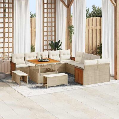 vidaXL Gartensofa-set mit Kissen 17 pcs Beige und Creme Poly-Rattan vidaXL Gartensofa-set mit Kissen 17 pcs Beige und Creme Poly-Rattan