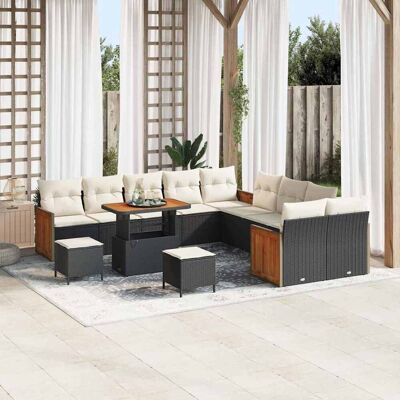 vidaXL Gartensofa-set mit Kissen 17 pcs Schwarz und Creme Poly-Rattan vidaXL Gartensofa-set mit Kissen 17 pcs Schwarz und Creme Poly-Rattan