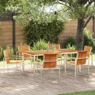 vidaXL Garten Essgruppe 7 pcs Massives Teakholz und Edelstahl vidaXL Garten Essgruppe 7 pcs Massives Teakholz und Edelstahl