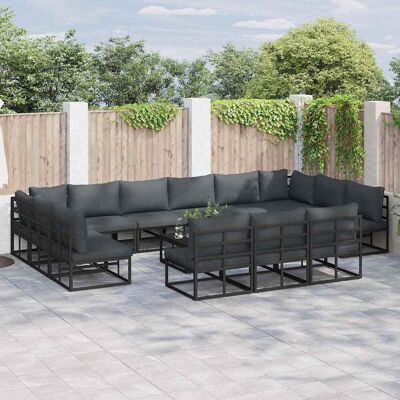 vidaXL Gartensofa-set mit Kissen 13 pcs Schwarz Aluminium vidaXL Gartensofa-set mit Kissen 13 pcs Schwarz Aluminium