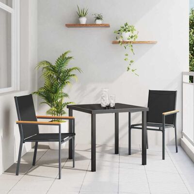 vidaXL Garten Essgruppe 3 pcs Schwarz Pulverbeschichteter Stahl vidaXL Garten Essgruppe 3 pcs Schwarz Pulverbeschichteter Stahl