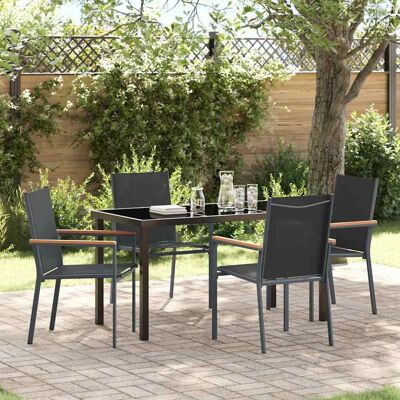 vidaXL Garten Essgruppe 5 pcs Schwarz Pulverbeschichteter Stahl vidaXL Garten Essgruppe 5 pcs Schwarz Pulverbeschichteter Stahl