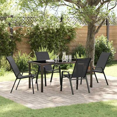 vidaXL Garten Essgruppe 5 pcs Schwarz Pulverbeschichteter Stahl vidaXL Garten Essgruppe 5 pcs Schwarz Pulverbeschichteter Stahl