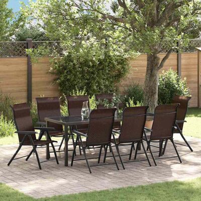 vidaXL Garten Essgruppe 9 pcs Braun Pulverbeschichteter Stahl vidaXL Garten Essgruppe 9 pcs Braun Pulverbeschichteter Stahl