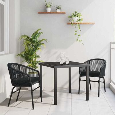 vidaXL Garten Essgruppe 3 pcs Schwarz Pulverbeschichteter Stahl vidaXL Garten Essgruppe 3 pcs Schwarz Pulverbeschichteter Stahl