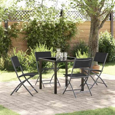 vidaXL Garten Essgruppe 5 pcs Schwarz Pulverbeschichteter Stahl vidaXL Garten Essgruppe 5 pcs Schwarz Pulverbeschichteter Stahl