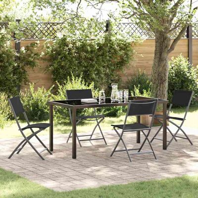 vidaXL Garten Essgruppe 5 pcs Schwarz Pulverbeschichteter Stahl vidaXL Garten Essgruppe 5 pcs Schwarz Pulverbeschichteter Stahl