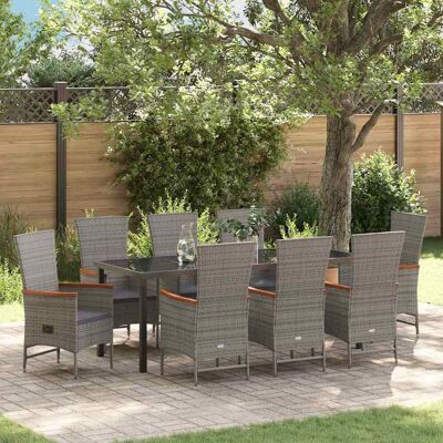 vidaXL Garten Essgruppe mit Kissen 9 pcs Grau Poly-Rattan vidaXL Garten Essgruppe mit Kissen 9 pcs Grau Poly-Rattan