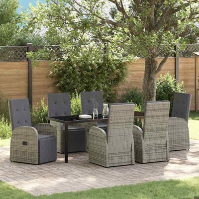 vidaXL Garten Essgruppe mit Kissen 7 pcs Grau Poly-Rattan vidaXL Garten Essgruppe mit Kissen 7 pcs Grau Poly-Rattan