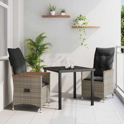 vidaXL Garten Essgruppe mit Kissen 3 pcs Grau Poly-Rattan vidaXL Garten Essgruppe mit Kissen 3 pcs Grau Poly-Rattan