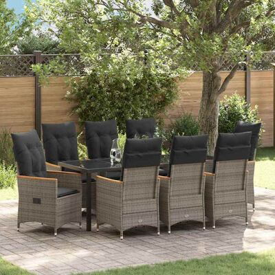 vidaXL Garten Essgruppe mit Kissen 9 pcs Grau Poly-Rattan vidaXL Garten Essgruppe mit Kissen 9 pcs Grau Poly-Rattan