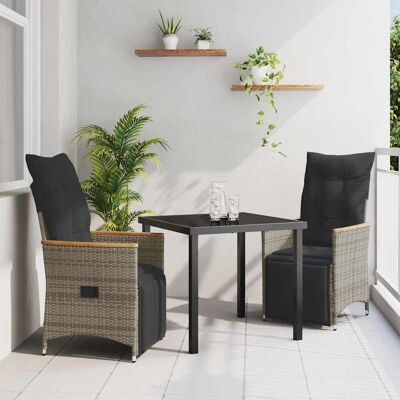 vidaXL Garten Essgruppe mit Kissen 3 pcs Grau Poly-Rattan vidaXL Garten Essgruppe mit Kissen 3 pcs Grau Poly-Rattan