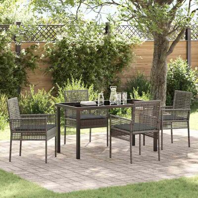 vidaXL Garten Essgruppe mit Kissen 5 pcs Grau Poly-Rattan vidaXL Garten Essgruppe mit Kissen 5 pcs Grau Poly-Rattan