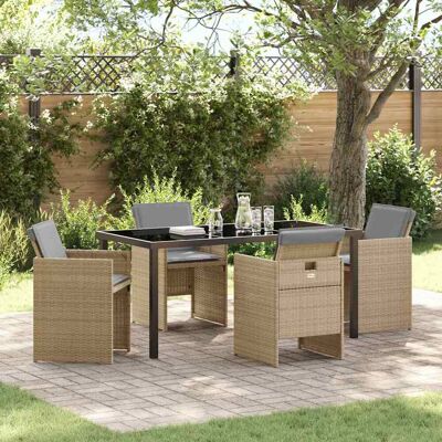 Vidaxl - 5-Piece Garden Set - Beige Poly-Rattan - Graue Kissen - Gartenmöbel Set Vidaxl - 5-Piece Garden Set - Beige Poly-Rattan - Graue Kissen - Gartenmöbel Set
