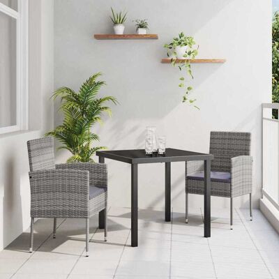 vidaXL Garten Essgruppe mit Kissen 3 pcs Grau Poly-Rattan vidaXL Garten Essgruppe mit Kissen 3 pcs Grau Poly-Rattan