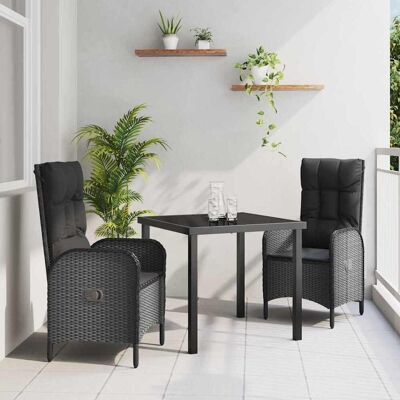vidaXL Gartentisch-Set 3-tlg. Schwarz Rattan Polyester - Gartenmöbel vidaXL Gartentisch-Set 3-tlg. Schwarz Rattan Polyester - Gartenmöbel