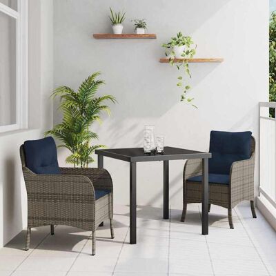 vidaXL Garten Essgruppe mit Kissen 3 pcs Grau Poly-Rattan vidaXL Garten Essgruppe mit Kissen 3 pcs Grau Poly-Rattan