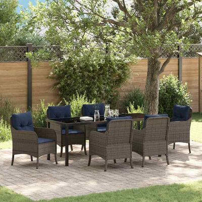 vidaXL Garten Essgruppe mit Kissen 7 pcs Grau Poly-Rattan vidaXL Garten Essgruppe mit Kissen 7 pcs Grau Poly-Rattan