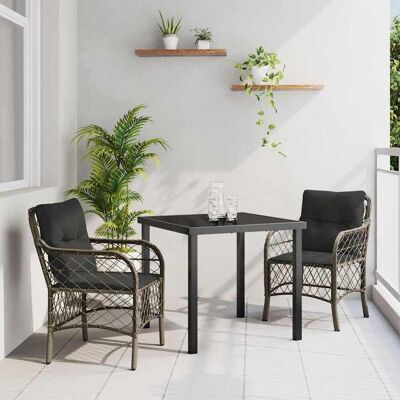 vidaXL Garten Essgruppe mit Kissen 3 pcs Grau Poly-Rattan vidaXL Garten Essgruppe mit Kissen 3 pcs Grau Poly-Rattan