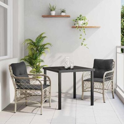 vidaXL Garten Essgruppe mit Kissen 3 pcs Hellgrau Poly-Rattan vidaXL Garten Essgruppe mit Kissen 3 pcs Hellgrau Poly-Rattan
