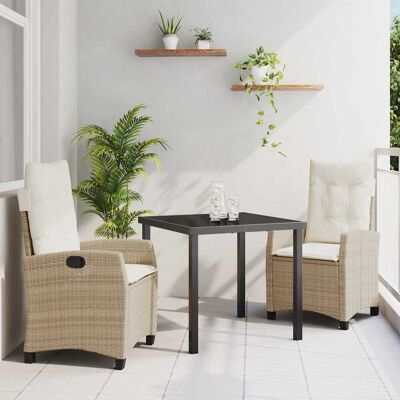 vidaXL Garten Essgruppe mit Kissen 3 pcs Beige Poly-Rattan vidaXL Garten Essgruppe mit Kissen 3 pcs Beige Poly-Rattan