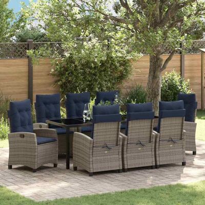 vidaXL Garten Essgruppe mit Kissen 9 pcs Grau Poly-Rattan vidaXL Garten Essgruppe mit Kissen 9 pcs Grau Poly-Rattan