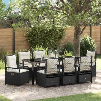 vidaXL Garten Essgruppe 9 pcs Schwarz Poly-Rattan vidaXL Garten Essgruppe 9 pcs Schwarz Poly-Rattan