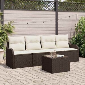 vidaXL Garten-Sofa-Set mit Kissen mit Speicher 5 pcs Braun und Creme vidaXL Garten-Sofa-Set mit Kissen mit Speicher 5 pcs Braun und Creme