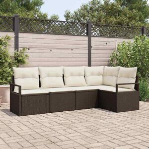 vidaXL Gartensofa-set mit Kissen 5 pcs Braun und Weiß Poly-Rattan vidaXL Gartensofa-set mit Kissen 5 pcs Braun und Weiß Poly-Rattan