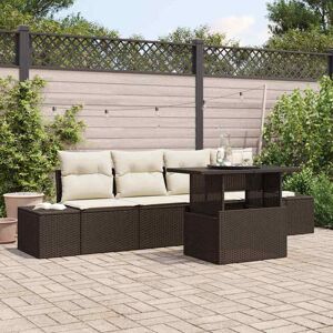 vidaXL Garten-Sofa-Set mit Kissen mit Speicher 5 pcs Braun und Creme vidaXL Garten-Sofa-Set mit Kissen mit Speicher 5 pcs Braun und Creme