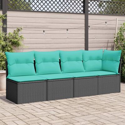 vidaXL Gartensofa mit Kissen 4-Sitzer Schwarz Poly Rattan vidaXL Gartensofa mit Kissen 4-Sitzer Schwarz Poly Rattan