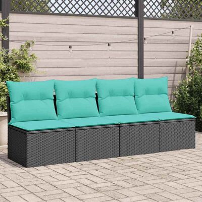 vidaXL Gartensofa mit Kissen 4-Sitzer Schwarz Poly Rattan vidaXL Gartensofa mit Kissen 4-Sitzer Schwarz Poly Rattan
