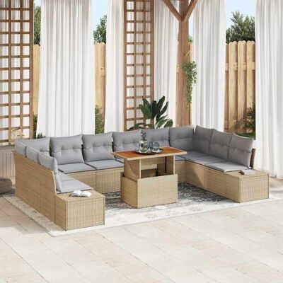 vidaXL Garten-Sofa-Set mit Kissen 11 pcs Beige und Grau vidaXL Garten-Sofa-Set mit Kissen 11 pcs Beige und Grau