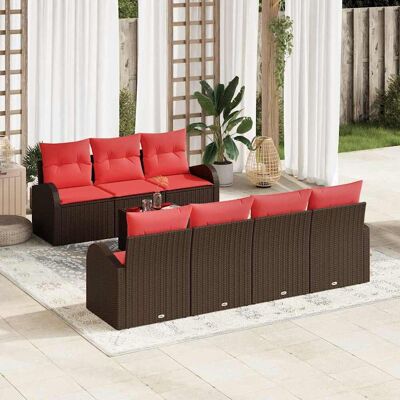vidaXL Sofa Set 8 pcs Braun und Rot Polyester vidaXL Sofa Set 8 pcs Braun und Rot Polyester