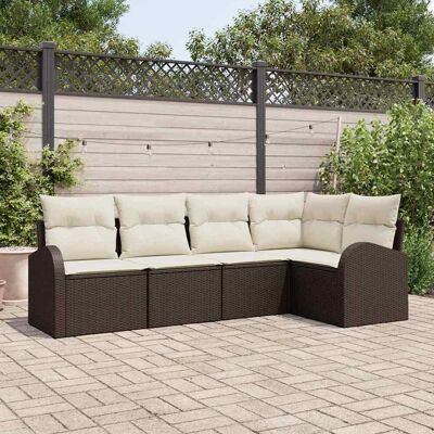 VidaXL 5-teiliges Gartensofa-Set - Rattan Polyester - Braun VidaXL 5-teiliges Gartensofa-Set - Rattan Polyester - Braun