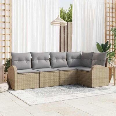 vidaXL Gartensofa-Set 5 Stück Beige Rattan Modern Outdoor Lounge vidaXL Gartensofa-Set 5 Stück Beige Rattan Modern Outdoor Lounge