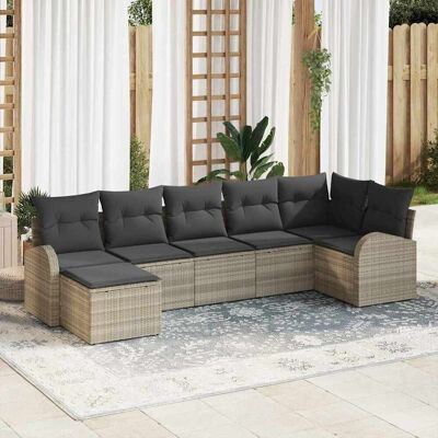 VIDAXL Gartenset 7 Stück mit Kissen Hellgrau in Synthetischem Rattan - Gartenset VIDAXL Gartenset 7 Stück mit Kissen Hellgrau in Synthetischem Rattan - Gartenset