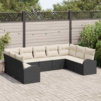 vidaXL Sofa Set mit Kissen 9 pcs Schwarz Poly Rattan vidaXL Sofa Set mit Kissen 9 pcs Schwarz Poly Rattan