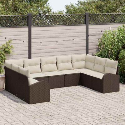 vidaXL Sofa Set mit Kissen 9 pcs Braun Poly Rattan vidaXL Sofa Set mit Kissen 9 pcs Braun Poly Rattan