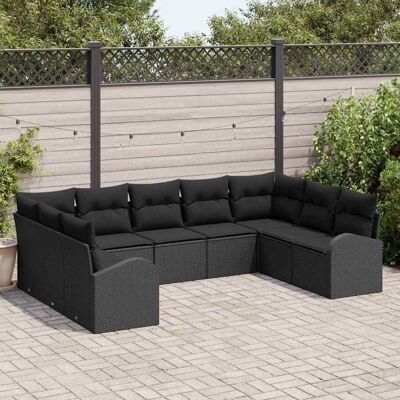 vidaXL Sofa Set mit Kissen Schwarz Poly Rattan vidaXL Sofa Set mit Kissen Schwarz Poly Rattan