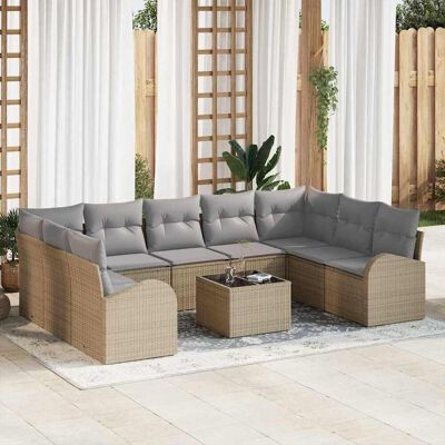 vidaXL Sofa Set mit Kissen 10 pcs Beige Poly Rattan vidaXL Sofa Set mit Kissen 10 pcs Beige Poly Rattan