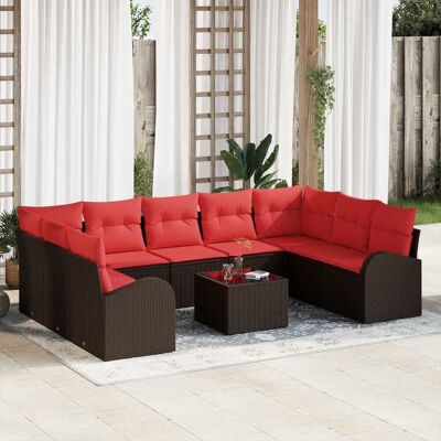 vidaXL Sofa Set mit Kissen 10 pcs Braun Poly Rattan vidaXL Sofa Set mit Kissen 10 pcs Braun Poly Rattan