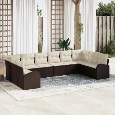 vidaXL Sofa Set mit Kissen 10 pcs Braun Polyrattan vidaXL Sofa Set mit Kissen 10 pcs Braun Polyrattan