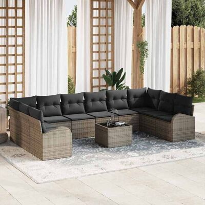 vidaXL Sofa Set mit Kissen 11 pcs Grau Polyrattan vidaXL Sofa Set mit Kissen 11 pcs Grau Polyrattan