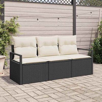 vidaXL Sofa Set mit Kissen 3 pcs Schwarz Poly Rattan vidaXL Sofa Set mit Kissen 3 pcs Schwarz Poly Rattan