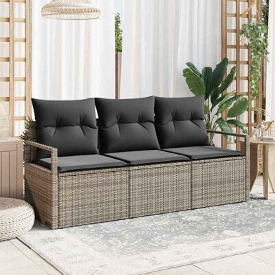 vidaXL Sofa Set mit Kissen 3 pcs Grau Poly Rattan vidaXL Sofa Set mit Kissen 3 pcs Grau Poly Rattan