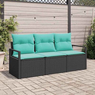 vidaXL Sofa Set mit Kissen 3 pcs Schwarz Poly Rattan vidaXL Sofa Set mit Kissen 3 pcs Schwarz Poly Rattan