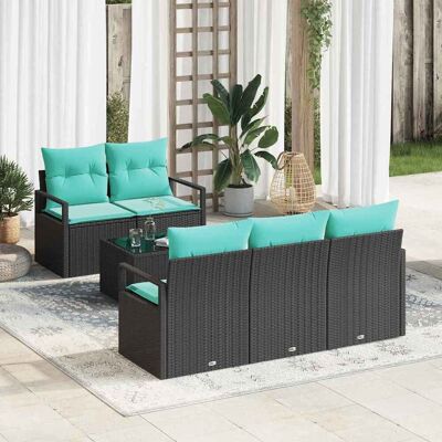vidaXL Sofa Set mit Kissen 6 pcs Schwarz und Türkis Poly Rattan vidaXL Sofa Set mit Kissen 6 pcs Schwarz und Türkis Poly Rattan