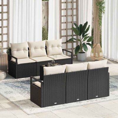 vidaXL Sofa Set mit Kissen 7 pcs Schwarz und Creme Poly Rattan vidaXL Sofa Set mit Kissen 7 pcs Schwarz und Creme Poly Rattan